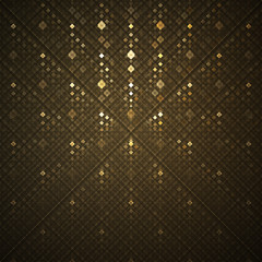 Abstract intricate geometric ornament with golden sparkling shapes on black background. Fantasy fractal design. Psychedelic digital art. 3D rendering.
