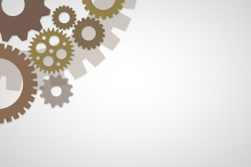 Brown rusty colored gears template on white background for construction design or process concept.