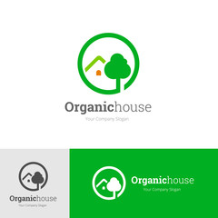 Organic house logo, Green and nature icon design for real estate brand identity. Vector illustration.