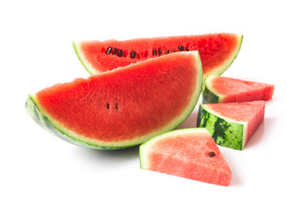 Watermelon with sliced on white background, fruit for healthy concept, selective focus