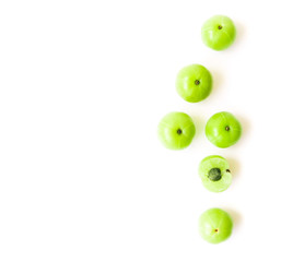 Top view fresh indian gooseberry fruit on white background with high vitamin C, Herb and medical for health concept