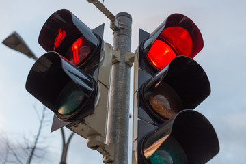 traffic lights and facades near train station