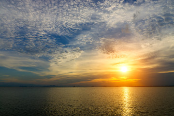White cloud over the lake with blue sky.