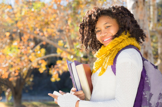 Attractive Black African American Student With Phone