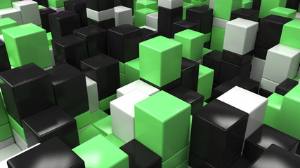 Wall of white, black and green cubes