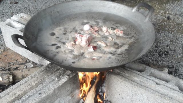 Boiled water soup pork bone traditional of rural people.