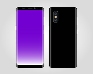 isolated vector flat mobile smart or cell phone front and back side