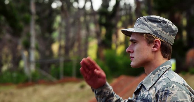 Air force soldier standing at attention posture 