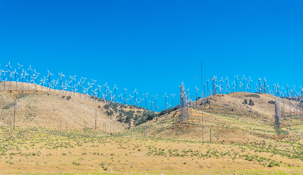 Modern green energy-saving technologies. Wind power station in the Mojave Desert in California