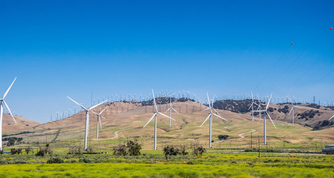 Modern green energy-saving technologies. Wind Power Station in California