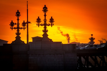 Saint Petersburg. Evening in St. Petersburg. View of the Trinity Bridge on the Neva River. Russia.