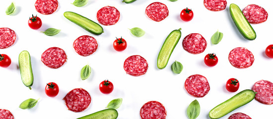 Salami slices and fresh vegetables