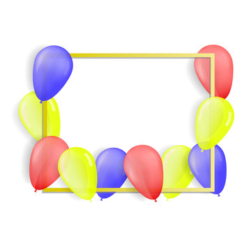 Celebration or happy birthday frame with red,blue and yellow balloons.