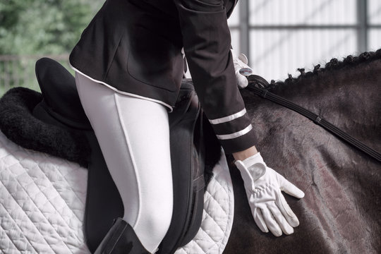 Jockey in saddle on horseback