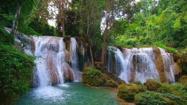 Seamless video, Beautiful green waterfall in the nature. "Than sawan waterfall, Payao, Thailand"