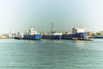 Freight and passenger ferries at the pier