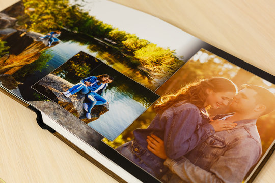 Pages of wedding photobook or wedding album on white background