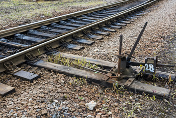 Railroad switch is manually operated on the railway.