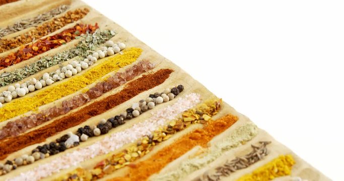 Various spices arranged in tray 