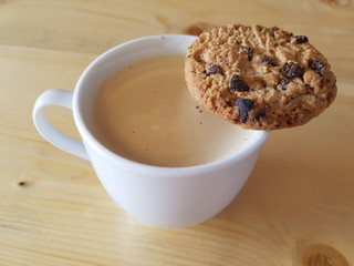 Morning Rituals - White Blank Espresso Coffee Cup And Chocolate Chips Cookie