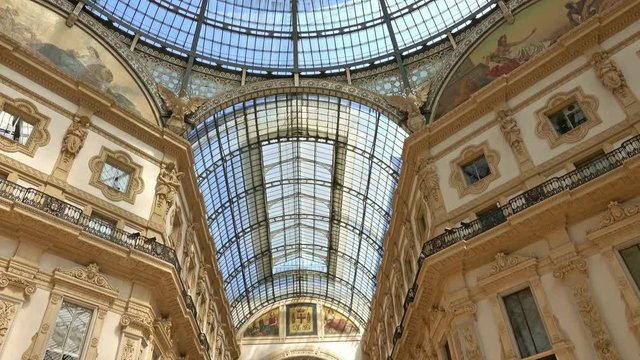 Galleria Vittorio Emanuele II, gallery, Milano, Milan, Lombardy, Italy, tilt view 4k
