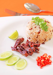 deep fried meat and fried rice