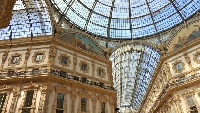 Galleria Vittorio Emanuele II, gallery, Milano, Milan, Lombardy, Italy, pan view 4k

