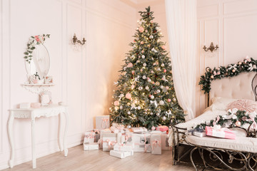 Christmas Gifts under the tree. Concept New Year celebration background.
