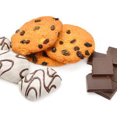 biscuits and chocolate isolated on white background