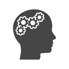 Human head with gears icon, Head with gears concept