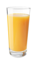 Naklejka na ściany i meble Glass of fresh orange juice on white background