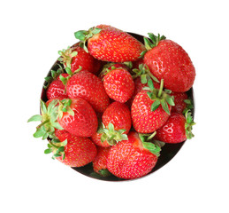 Fresh ripe strawberries in bowl, isolated on white