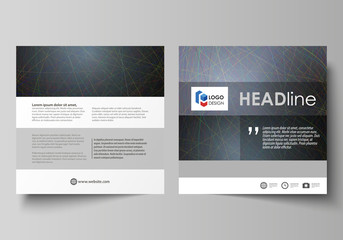 Business templates for square design brochure, magazine, flyer, booklet. Leaflet cover, vector layout. Colorful dark background with abstract lines. Bright color chaotic, random, messy curves