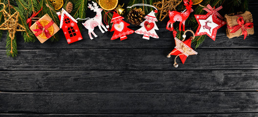 Christmas background with Christmas tree and Christmas tree decorations.
