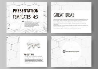 Set of business templates for presentation slides. Abstract vector layouts in flat design. Chemistry pattern, hexagonal molecule structure. Medicine, science and technology concept.