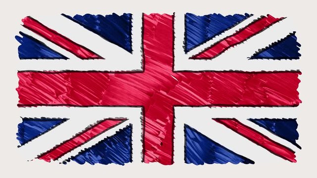 stop motion of marker drawn British flag cartoon animation - new quality national patriotic colorful symbol video footage