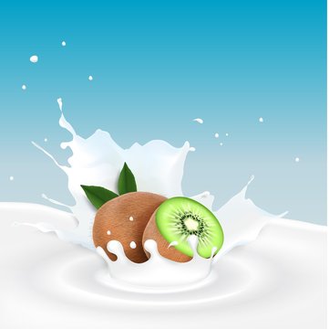 Milk splash with kiwi fruits