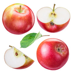 Set of ripe red apples and apple slices.