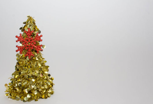 Gold Mini Christmas Tree with Red Snowflake