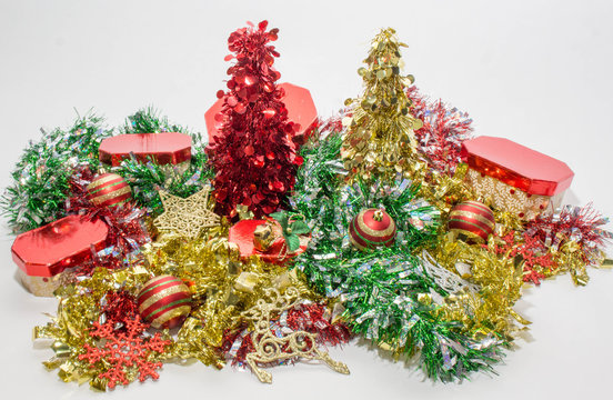Christmas Decorations with Red and Gold mini Trees
