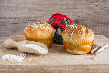 Homemade bread and cheese made with blackberries table decoration