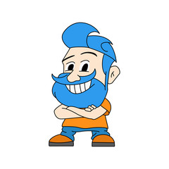 cheerful bearded cartoon hipster, character for barbershop