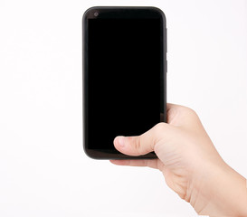 Mobile phone in hand isolated on white background