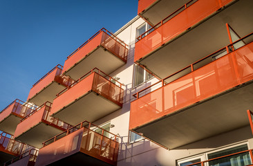 Modern Orange Architecture Luxury Apartment Balconies Scandinavia Sunny