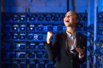 Beautiful woman at mining farm