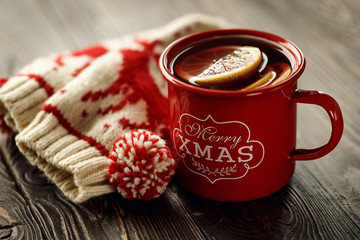 Mulled wine in red mug