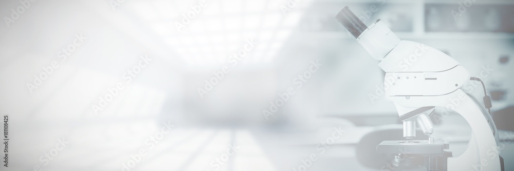 Poster composite image of microscope in laboratory
