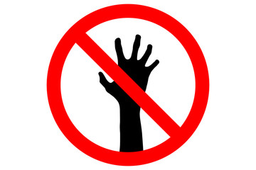 NO ZOMBIES ALLOWED sign. Silhouette of corpse hand in red circle, isolated. Vector.