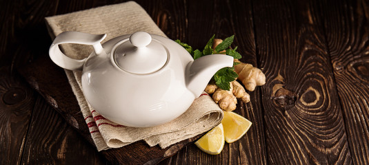 Aromatic healthy tea in pot