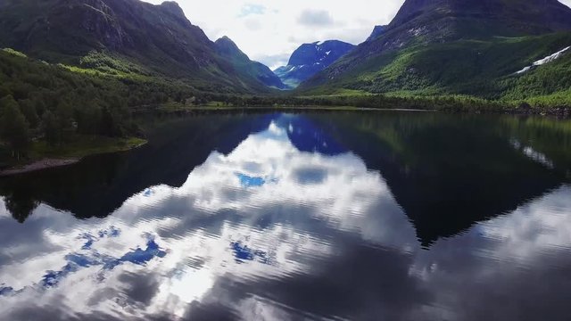 Drone flying through the surreal Innerdalen - Norways most beautiful mountain valley